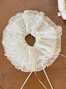 1 pièce Chouchou à maille papillon en polyester | Lien de cheveux romantique à pois en dentelle | Nœud papillon à maille surdimensionné | Accessoire de cheveux en ruban de soie de luxe, accessoires d'Halloween, accessoires de cheveux, liens de chouchou