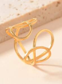 1pc Unique Asymmetrical Hollow Line Adjustable Stainless Steel Ring, Suitable For Women's Everyday, Holiday, Party Wear