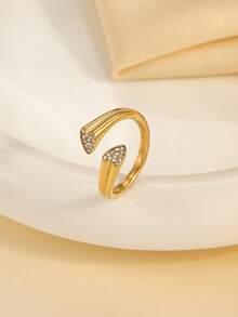 1 件不锈钢时尚闪亮心形戒指，镶嵌小钻石，多种尺寸可选，适合女性日常佩戴或作为礼物 - 金黃色 - 查看 2