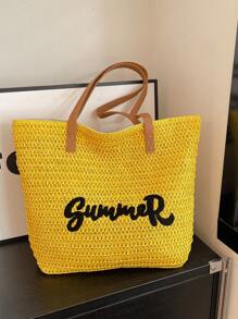 1 pieza Bolso de tela tejido de diseño recién lanzado, adecuado para ir al trabajo, viajar, salidas diarias, vuelta al colegio de estudiantes, regalo para una cita, minimalista y elegante, de gran capacidad y versátil para llevar al hombro o en la mano para damas