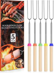 10 piezas Pinchos para asar de acero inoxidable - Pinchos para s'mores - Tenedores para asar malvaviscos y perritos calientes en la fogata, telescópicos de 32 pulgadas