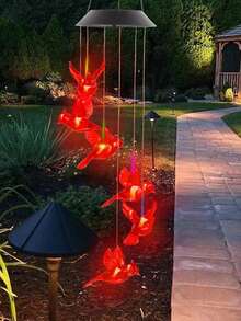 Solar Color Changing Wind Chimes With RGB Rose Ball - Outdoor Garden Decoration, Suitable For Garden, Courtyard, Villa, Park Landscape Light Hanging Lamp Gift For Mon - Color - View 11