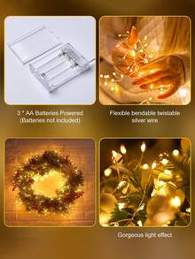 10ft Battery Operated Fairy String Lights, Waterproof Silver Wire Fairy Lights, 10ft 100pcs LED Firecracker Starry Lights, Suitable For DIY Wreaths, Home Wedding Party, Bedroom, Mason Jars, Holiday Christmas Decoration, Indoor And Outdoor Christmas Decoration, Halloween Garden Decoration, Autumn Decoration, Harvest Festival Decoration, Room Decoration, Bedroom Decoration, Warm White Light. - Warm Color - View 7