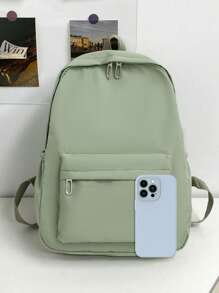 Simple Solid Color Versatile Large Capacity Student B Ackpack Back To School Bookbag