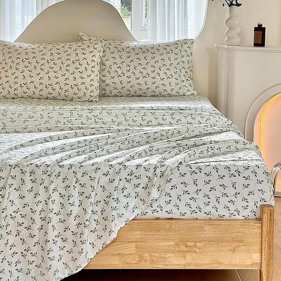 Black Sheets, Deep Pocket, 1800 Thread Count, Soft Breathable, Cute Printed Boho Farmhouse Bed Sheets, Up To 18 Inch - Green and White - View 1