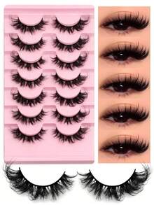 7 Pairs/7 Pairs*2 False Eyelashes Cat Eye Lashes Faux Mink Lashes Natural Look Fluffy Volumized Eyelashes Extension Natural Full False Eyelashes Travel Essentials Makeup Tools Strip Lashes, Lashes, Eyelashes, Fake Lashes - Fluffy Lashes - View 8