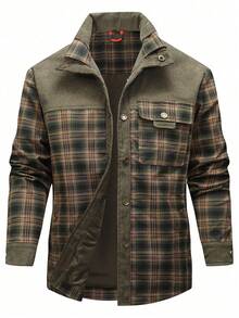 Men's Retro American Style Multi-Pocket Plaid Shirt Jacket - Classic Grid Workwear Design, H-Silhouette Regular Fit, Machine Washable Spring/Fall Casual Outdoor & Fashion Matching Coat, Spring Outerwear, Vintage Aesthetic, Quality Stitching, Streetwear Lovers - xanh quân đội - Xem 1