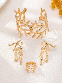 4pcs/Set Creative Exaggerated Coral Bracelet, Ring, Earrings Jewelry Set, Suitable For Women Party, Beach, Holiday Wear