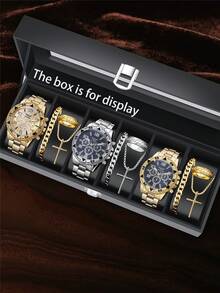 4 件/12 件时尚男士商务石英表套装,含吊坠项链 + 手链 + 戒指,多种颜色可选,适合日常外出、聚会、生日、父亲节、感恩节和节日礼物 - 彩色 - 查看 2