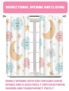 2 Panels Moon & Stars Smile Curtains - Whimsical Cloud Night Sky Print Blackout Drapes For Kids Room, Nursery & Bedroom - Multicolor - View 3