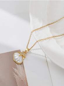 1pc Women's Fashionable Gold Color Necklace, New Korean And European Style Necklace With Cat Eye Tulip Pendant, Lightweight Luxurious Zirconia Rotating Snowflake Pendant Necklace