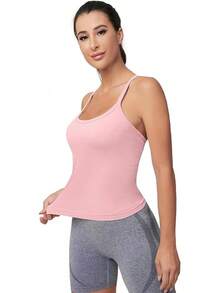 Workout Tops Women With Built In Bra, Sleeveless Gym Tops Seamless Racerback Athletic Yoga Shirts, Activewear - 粉色 - 查看 10