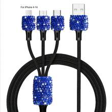 Bling Bling 水钻水晶多端口车载充电器快速充电 PD QC3.0 USB C 车载手机充电器 Type C 适配器 3 合 1 快速充电线兼容 Andriod 手机、行车记录仪、iPad、GPS、节日/生日礼物