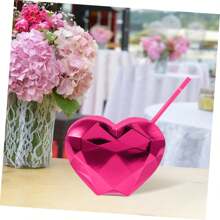 Disco Ball Glowing Cup, Heart-Shaped Cup With Lid And Straw, Disco Cocktail Cup, Plastic Wine Glasses, Bars, Valentine's Day, Birthday, Tropical Hawaiian Party Supplies, Reusable
