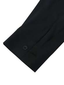 Style Men's Black Button Down Mid-Calf Split Hem Casual Long Robe - Black - View 9