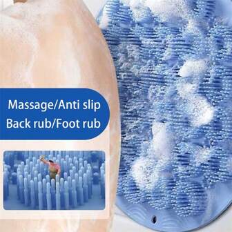 1pc Exfoliating Bath Massage Scrubber, Anti-Slip Bathroom Mat, Back Scrubbing Brush, Silicone Foot Massage Cleaning Tool