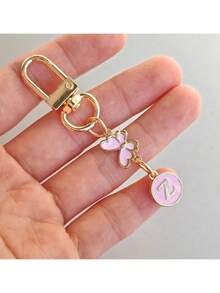1 件金色蝴蝶字母钥匙扣、合金首字母情侣钥匙扣、背包配件 - 粉色 - 查看 34