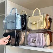 Luxury Handbag Storage Rack - Transparent Plastic Organizer With Multiple Compartments For Purse Display, Wardrobe Divider Shelf, Portable & Independent, Ideal For Home Or Retail Use, Accessory Organization | Sleek Organizer | Plastic, Handbag Organizer, Purse Organizer, Purse Storage, Mounted Closet Systems Transparent Storage Rack Bag Storage Artifact Wardrobe Layered Partition Bag Storage Display Rack Home Space-Saving Storage Shelf