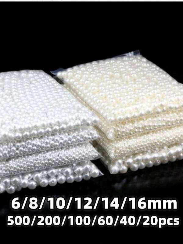 6/8/10/12/14/16mm (20-500pcs) Hole Faux Pearl White/Beige Craft Beads For DIY Jewelry Making, Bracelets, Necklaces, Craft Decoration