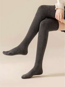 1/2/3双装女士过膝袜，纯色加厚保暖内衬，秋冬季保暖舒适，适合学生和成人穿着（多种颜色组合可选）圣诞礼物