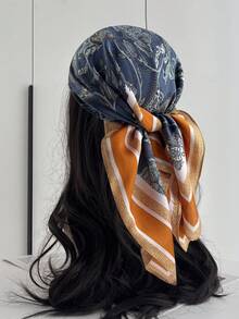 1pc Women Bandana With Paisley Flower Pattern, Square Silk Scarf For Head Wrap And Decoration,Hair Accessories Fall Winter Headbands For Women Hair Band For Vacation Outfits Woman - Multicolor - View 12