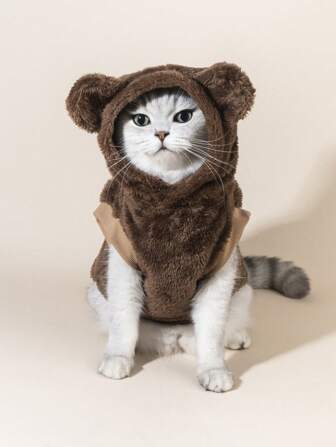 1pc Bear Design Pet Plush Hoodie, Suitable For Small Cats And Dogs, Halloween & Christmas Gift