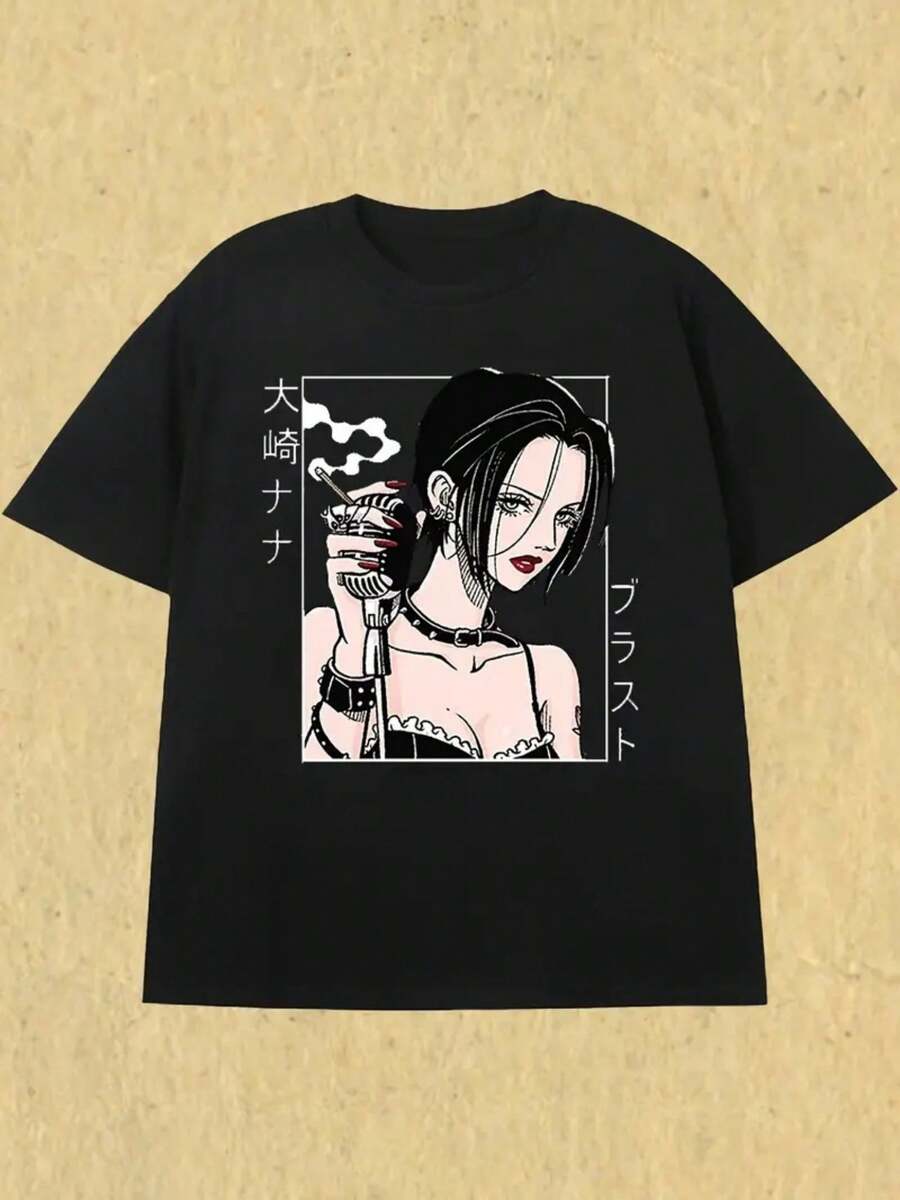 Camiseta Nana Osaki Cyberpunk 1 unidad de 220 gramos Dise?o de Anime Camisa de T 100% algodón con estampado digital Gótico Camisa de Hombre Casual con Cuello Redondo y Dise?o Estampado - Negro - Ver 1