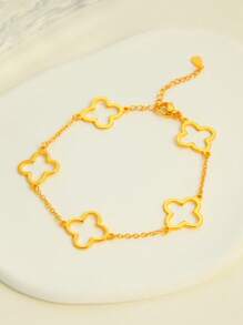 1 pulsera de cadena de oro de 18k con cuatro hojas de hierba simples