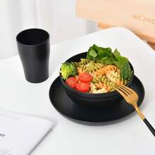 Juego de vajilla reutilizable de paja de trigo de 52 piezas, apto para microondas y lavavajillas, libre de BPA. Hecho de paja de trigo pura. Ideal para reuniones familiares, picnics y otras ocasiones - Negro - Ver 11