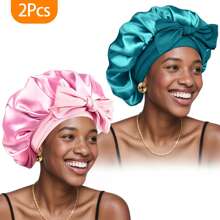Awegeo Bonete de mujer de doble capa, de unicolor, doble cara, de seda suave, de moda para dormir