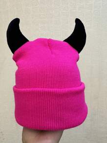 1 pièce Bonnet tricoté à corne de dessin animé en acrylique unisexe, mignon et chaud