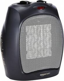Basics - Calentador de cerámica portátil para uso en interiores, para oficina y hogar, protección sobrecalentamiento y vuelco, termostato, no oscila, 1500, negro, 19.1 x 16.1 x 24 - Negro - Ver 13