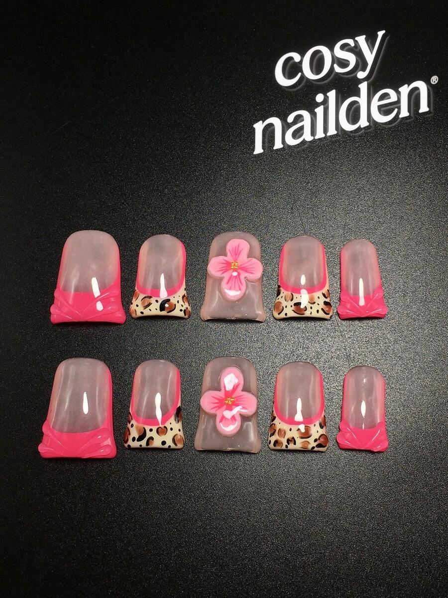 十枚手工制作的鸭嘴/喇叭形指甲装饰，长约3.3英寸，立体多色丝带装饰，可作为礼物赠送亲朋好友，例如母亲、女友等。适合在生日、派对、宴会、舞会等场合佩戴。可重复佩戴，按压在指甲上即可。美甲用品 - 彩色 - 查看 1