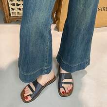 Zapatillas con los dedos de los pies la versión francesa retro Coreana de los zapatos romanos para el ocio y las vacaciones - Negro - Ver 1