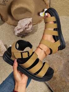 Sandalias de mujer minimalistas con suela de Thick, cómodas para mamá, para la playa, estudiantes, suela plana suave y resistente al agua talla grande, estilo romano retro elegante adecuado para pies anchos, verano, sandalias estilo inglés, botas de lluvia, zapatos de trabajo, cómodos zapatos casuales, Sandales deportivas, ropa casual, calzado de moda para exteriores - Marrón - Ver 3