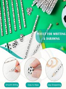 12 支运动铅笔和 12 支运动球橡皮擦趣味木制铅笔带运动橡皮擦适用于运动主题生日派对礼品办公用品（足球）、圣诞节适合儿童学校办公室婴儿礼物婚礼返校 - 白色 - 查看 2