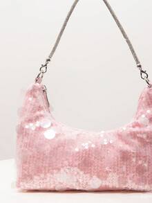 Shiny Sequin Shoulder Bag, Sequin Bag, Bridal Party, Premium Style Ladies Handbag, Prom Bag, Prom Accessories, Elegant Women's Bag, Wedding Items, Sparkling Prom Wallet (Pattern Random) , Pink - Pink - View 4