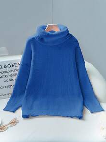 Áo len cổ cao nữ kiểu dáng đơn giản, thời trang, màu trơn, thích hợp cho mùa Thu/Đông. - Màu xanh lam - Xem 8