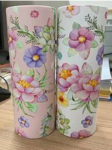 Kompakter rosa-weißer Blumen Auto Taschentuchhalter - passt in den Getränkehalter, inklusive Taschentücher, perfekt für Reisen & Verwendung Zuhause. Kompakter Blumenfahrzeug-Taschentuchhalter - Blumendesign in rosa und weiß, Papierrolle für Autositz, Reise-Taschentuchbehälter für Getränkehalter