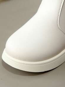 Leather Patchwork & Stitching Casual Style Girls Boots, Soft Sole British Style With Plush Lining, Fashionable Girls Booties - White - View 8