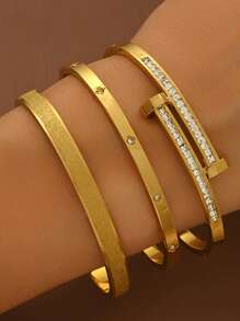 Set de 3 piezas de pulsera de acero inoxidable con baño de oro de 18 quilates con trébol de cuatro hojas, adecuado para fiestas, uso diario, estilo europeo y estadounidense, personalizado, generoso, de lujo con circonita cúbica, conjunto de joyería nupcial, regalo para niñas, mujeres, familiares, amigos, bodas hermosas, cumpleaños, San Valentín, mamá, madre, Día de la Madre