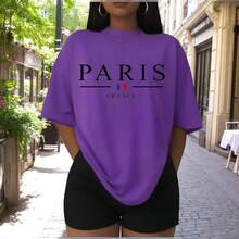 Playera para Mujer con Estampado Paris Francia  Estilo Casual y Moderno - Morado - Ver 2