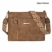 复古休闲斜挎包，大容量，女士休闲斜挎包，可拆卸可调节肩带，拉链封口，适合日常通勤、购物和旅行 - 咖啡棕色、黑色、深棕色，几何图案点缀，纹理表面 - 彩色 - 查看 15