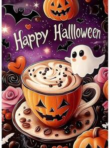 1PC Halloween Diamond Art Painting Kits Crafts Stickers Spooky Witchcraft Scene With Pumpkin Ghost Cauldron 5D DIY Canvas Pictures Mosaic Cross Stitch Kits Embroidery Rhinestones Home Decor Holiday Festival Gift