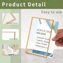 1/3/6Pcs Acrylic Sign Holders, Gold Frame Tilted Tabletop Number Stand, Transparent Plastic Table Menu Display Rack For Wedding Office Restaurant - Transparent Gold Edge - View 4