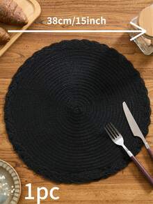 1/4/6/12pcs Bohemian Woven Round Placemats, Solid Color With Braided Edge, Non-Slip Tabletop Mats For Home Kitchen, Suitable For Holiday Party, Birthday, Wedding, Dinner (Multiple Color Options) - Black - View 16