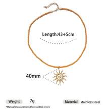 1pc Fashion Minimalist Vacation Style Colorful String Woven Stainless Steel Shell, Starfish, Sun, Heart, Flower Pendant Necklace, Suitable For Women Casual/Holiday Wear