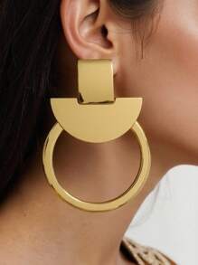 1 Stück modische geometrische asymmetrische Form Anhänger Metallic Stil Ohrringe, vielseitiges Design