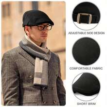 1 Piece Of Adjustable Men's Cotton Beret - Classic Beret, Adjustable Casual Hat Style Suitable For Men, Machine Washable, Easy To Maintain - Black - View 7