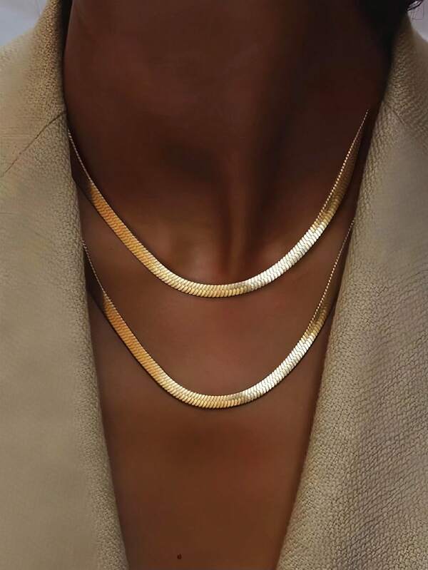 1pc Stylish Multi-Layer Snake Bone Chain Necklace Set, Gold-Toned, Minimalist Punk Street Style High-End Clavicle Chain, Suitable For Men, Women, Couples, Vacation, Party, Dating, Daily Wear